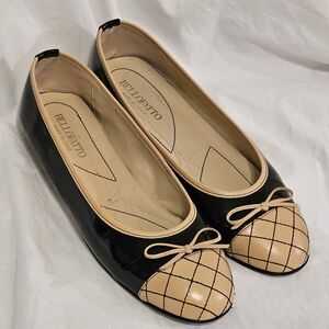 Vintage Bellofatto Women's Quilted Ballet Flats With Bows Black And Beige Sz 10